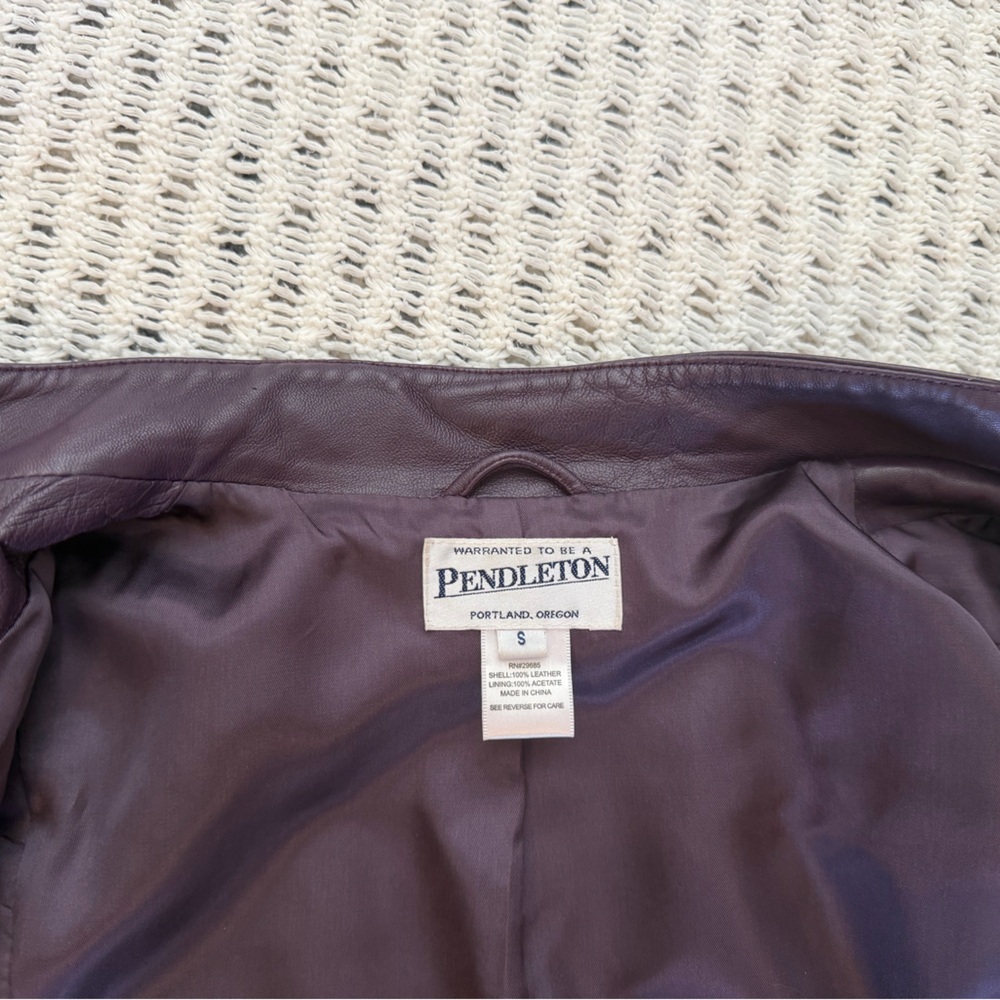 PENDLETON Plum Purple Moto Zipper Front High Collar 100% Leather Jacket Size S - Picture 13 of 16